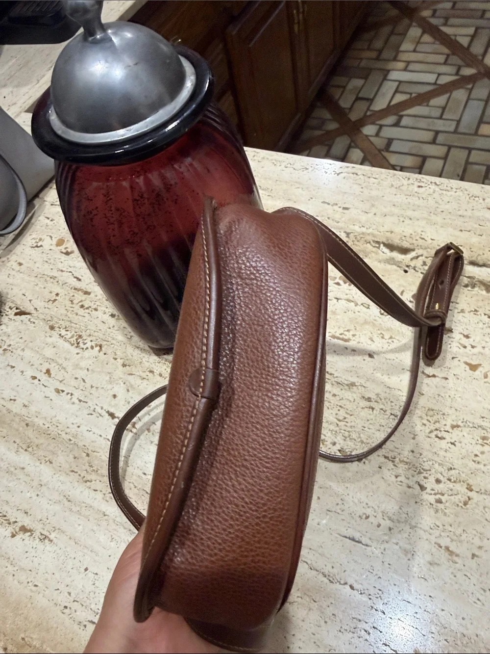 Gucci Brown Pebbled Leather Saddle Crossbody Bag - Picture 5 of 16